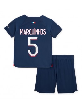Billige Paris Saint-Germain Marquinhos #5 Hjemmedraktsett Barn 2023-24 Kortermet (+ Korte bukser)